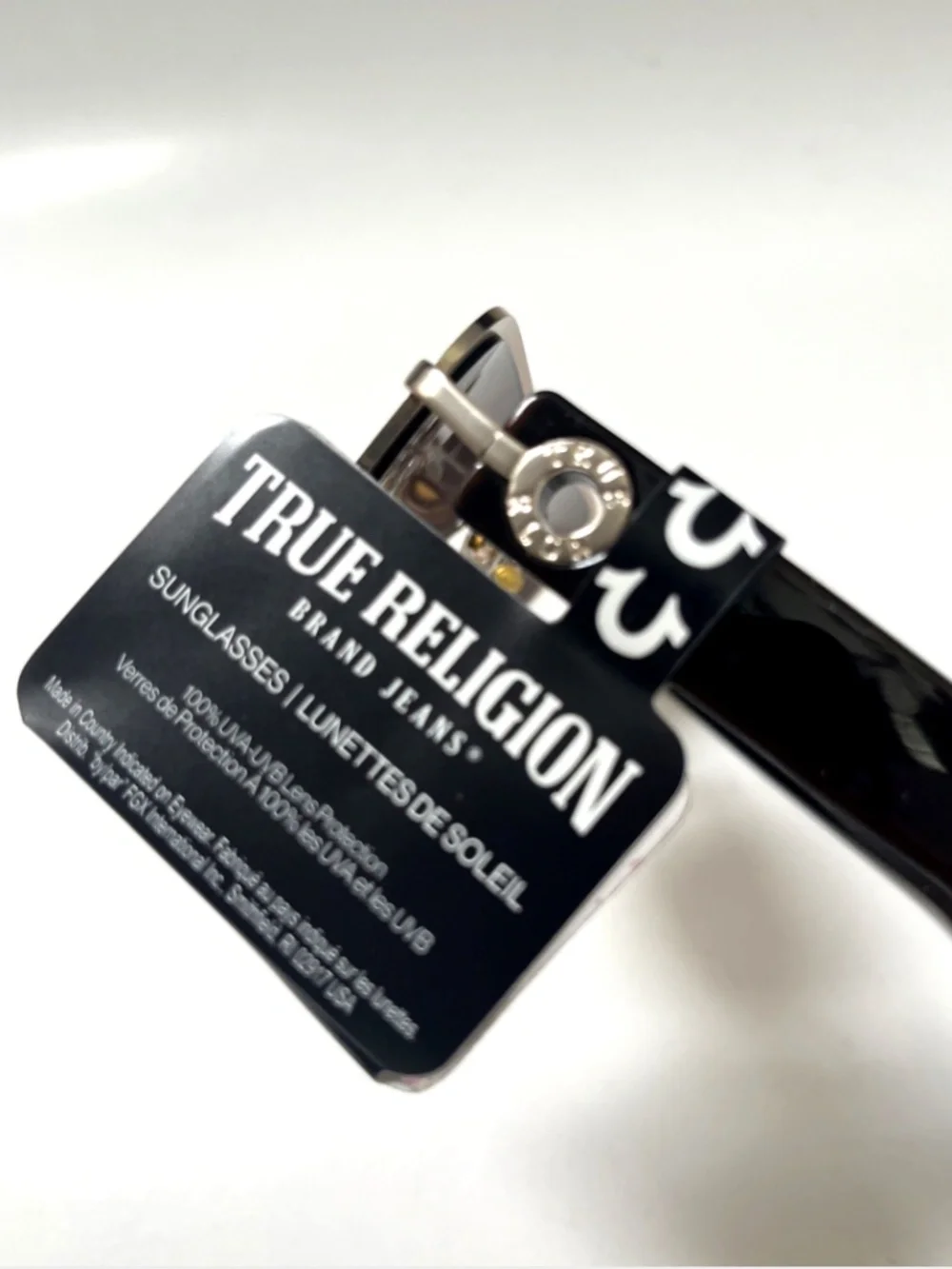 New TRUE RELIGION Slim Matte Gold Sunglasses Rectangle Logo Black Acetate